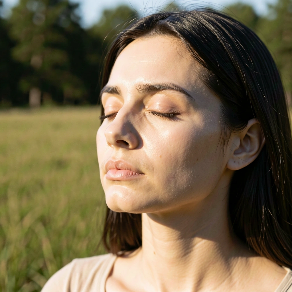 Person practicing breathing in nature